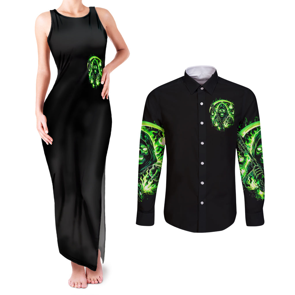 Flame Reaper Skull Couples Matching Tank Maxi Dress and Long Sleeve Button Shirt Stop Asking Why I'm An Asshole I Don't Ask Why You So Stupid