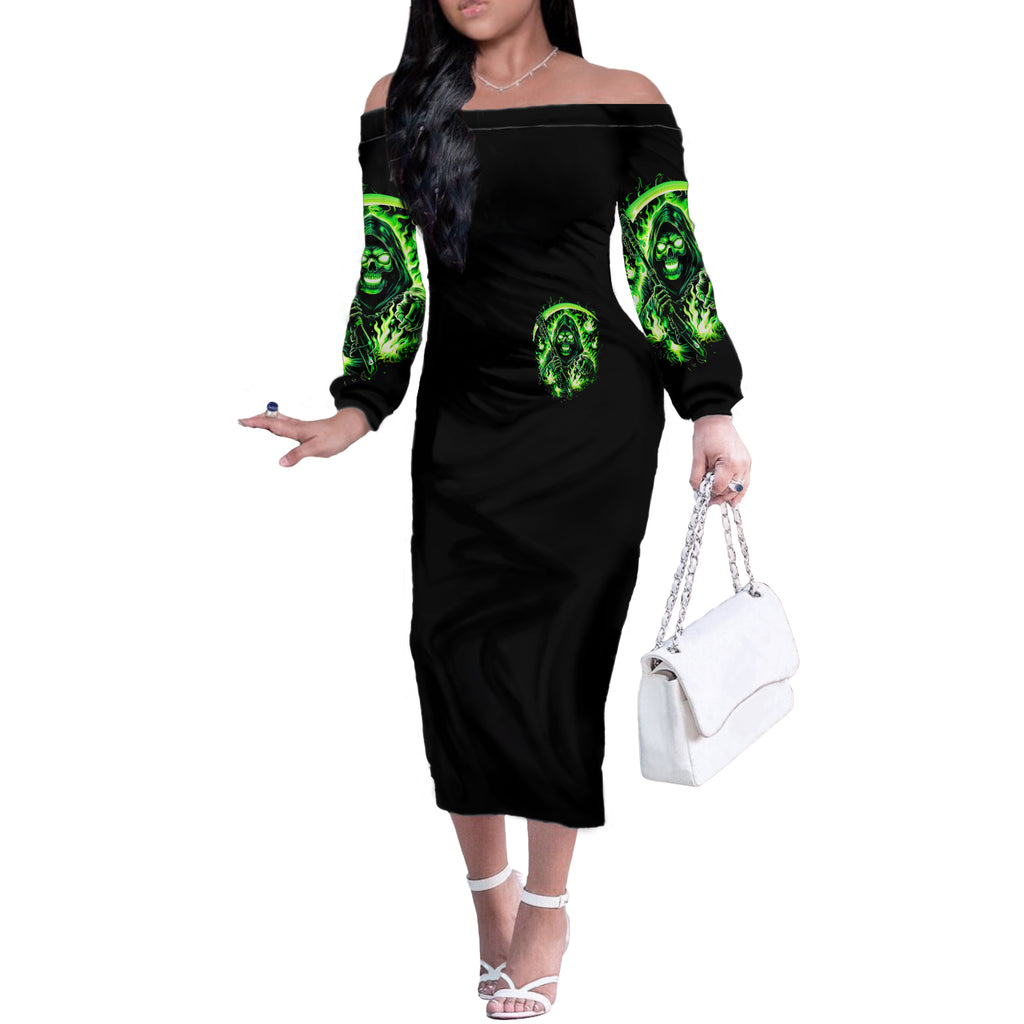 Flame Reaper Skull Off The Shoulder Long Sleeve Dress Stop Asking Why I'm An Asshole I Don't Ask Why You So Stupid