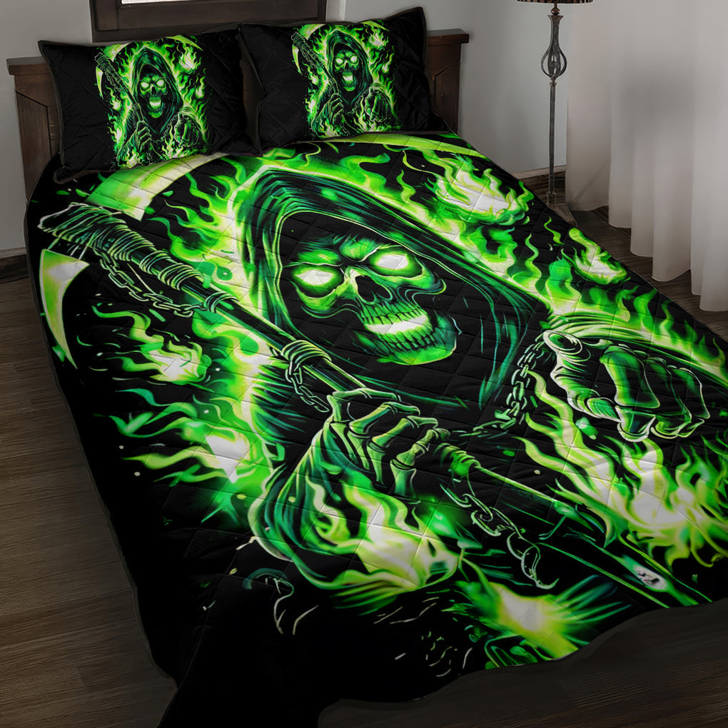 Flame Reaper Skull Quilt Bed Set Stop Asking Why I'm An Asshole I Don't Ask Why You So Stupid