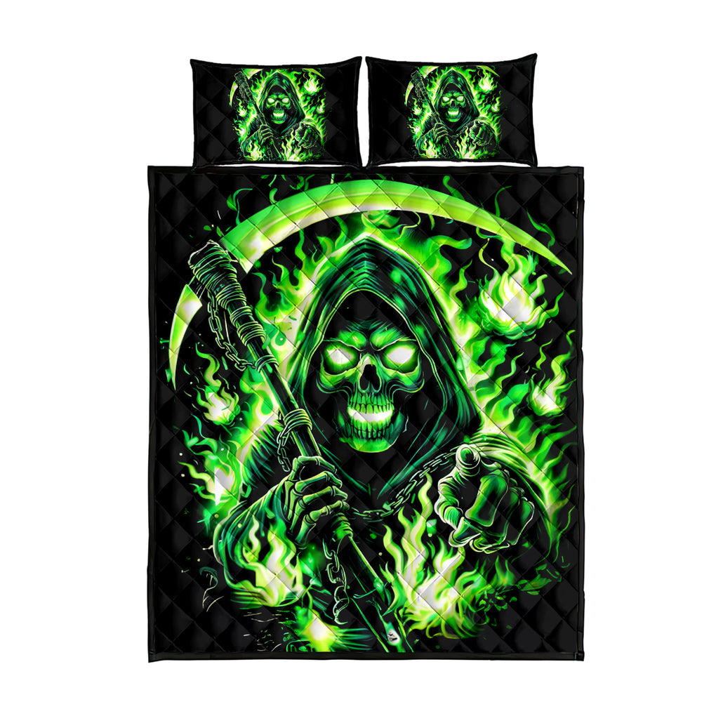 Flame Reaper Skull Quilt Bed Set Stop Asking Why I'm An Asshole I Don't Ask Why You So Stupid
