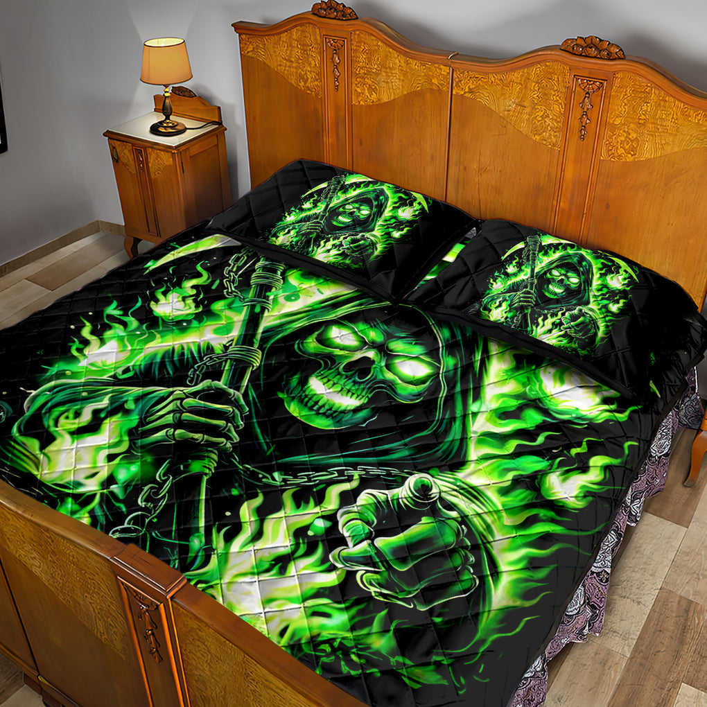 Flame Reaper Skull Quilt Bed Set Stop Asking Why I'm An Asshole I Don't Ask Why You So Stupid