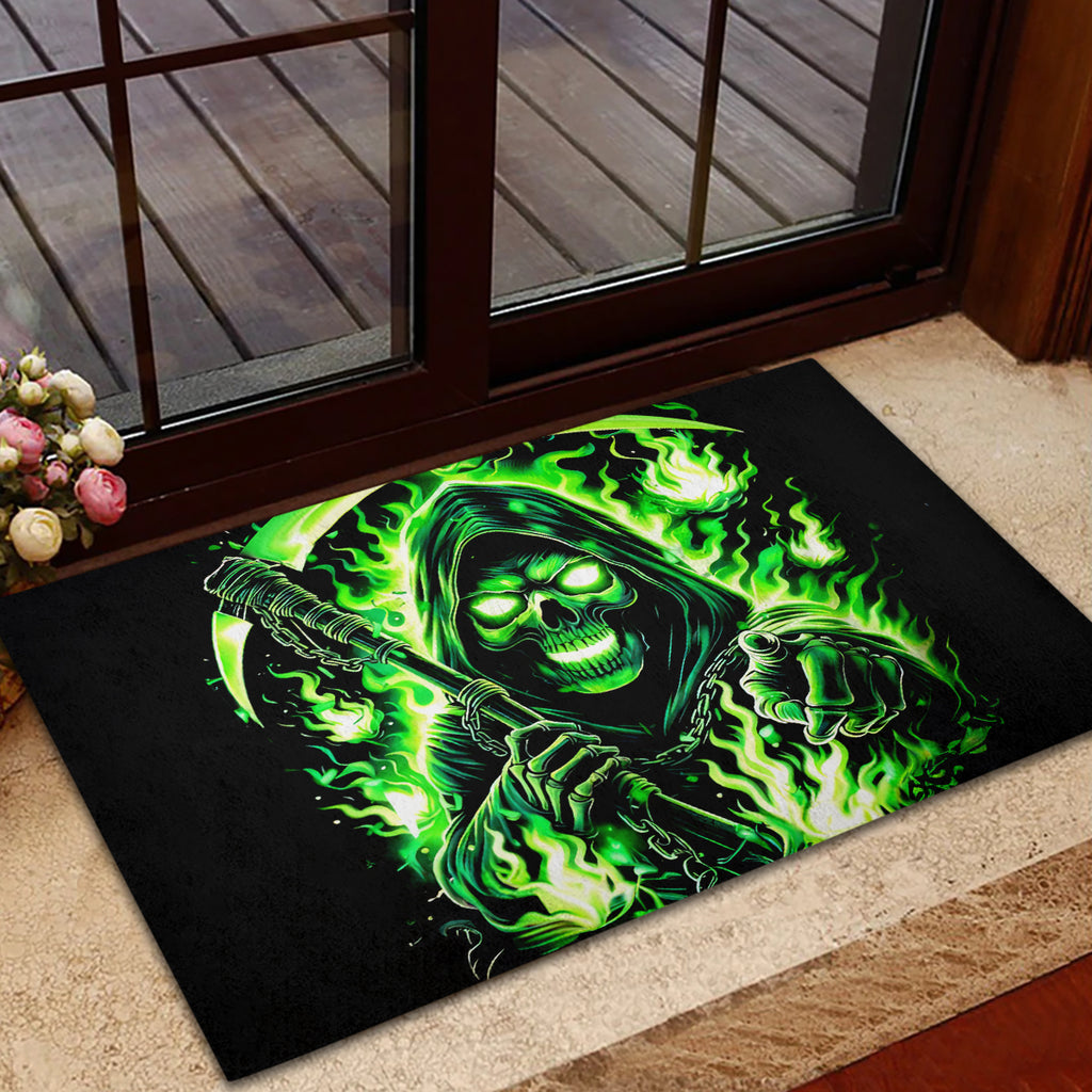 Flame Reaper Skull Rubber Doormat Stop Asking Why I'm An Asshole I Don't Ask Why You So Stupid