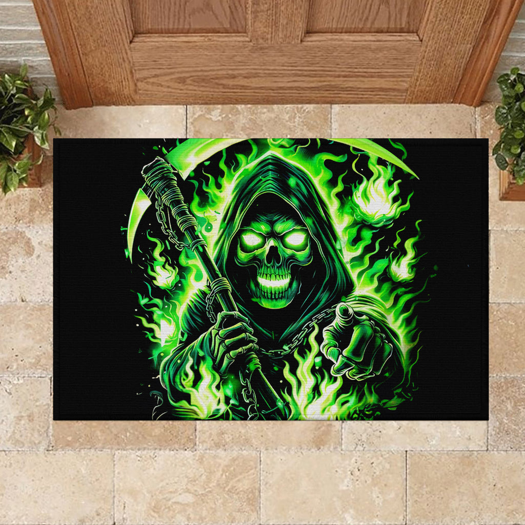 Flame Reaper Skull Rubber Doormat Stop Asking Why I'm An Asshole I Don't Ask Why You So Stupid