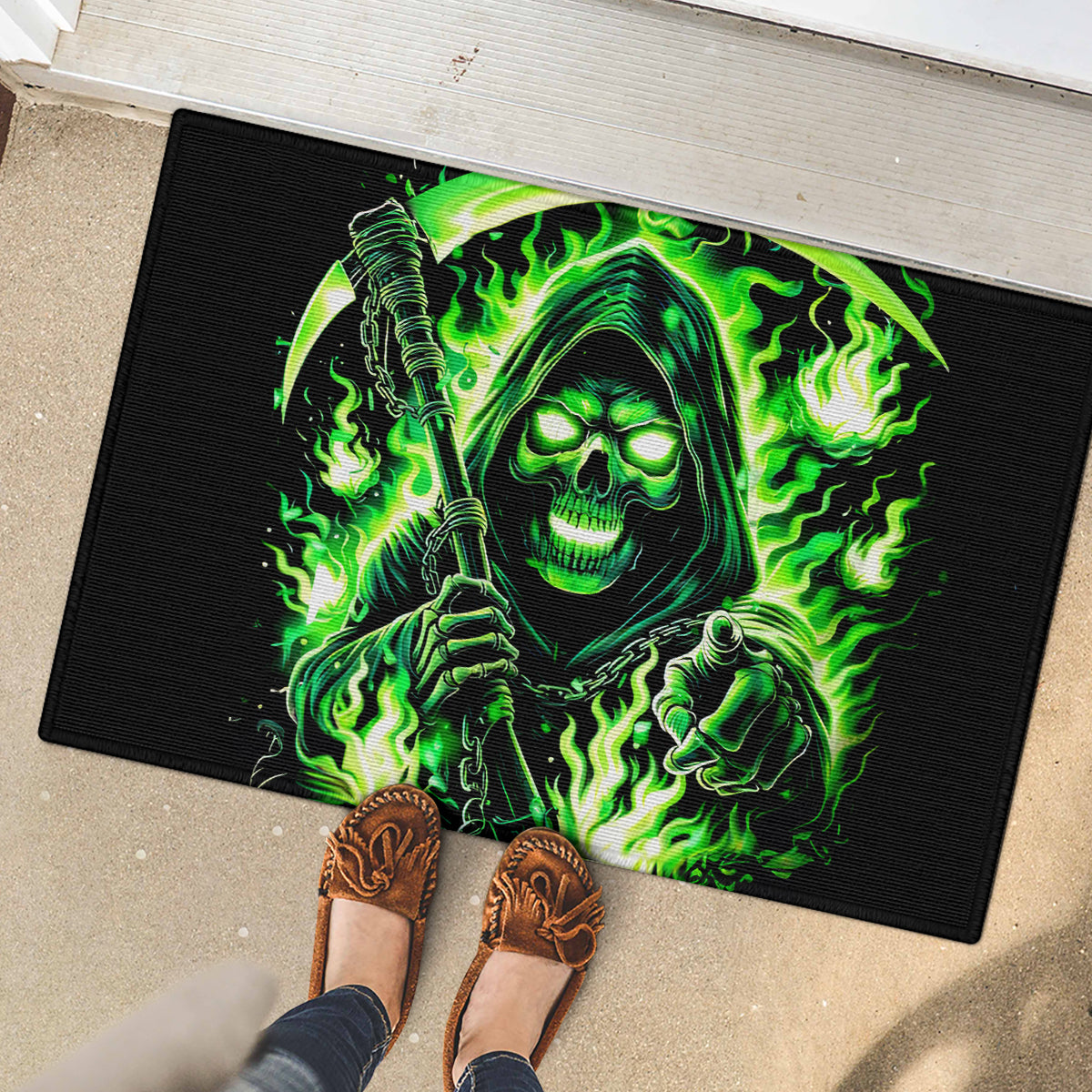 Flame Reaper Skull Rubber Doormat Stop Asking Why I'm An Asshole I Don't Ask Why You So Stupid