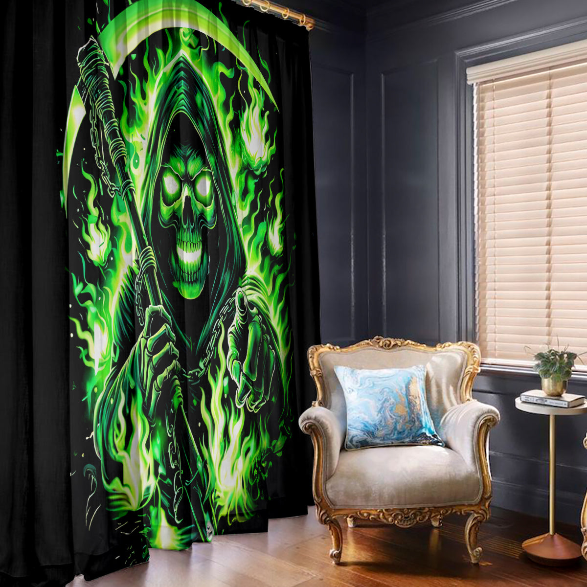 Flame Reaper Skull Window Curtain Stop Asking Why I'm An Asshole I Don't Ask Why You So Stupid