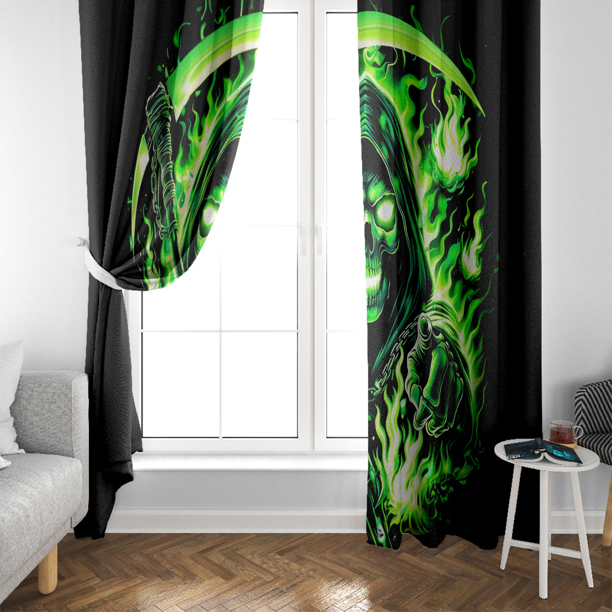 Flame Reaper Skull Window Curtain Stop Asking Why I'm An Asshole I Don't Ask Why You So Stupid