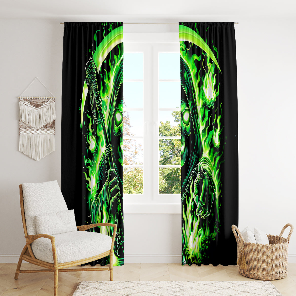 Flame Reaper Skull Window Curtain Stop Asking Why I'm An Asshole I Don't Ask Why You So Stupid