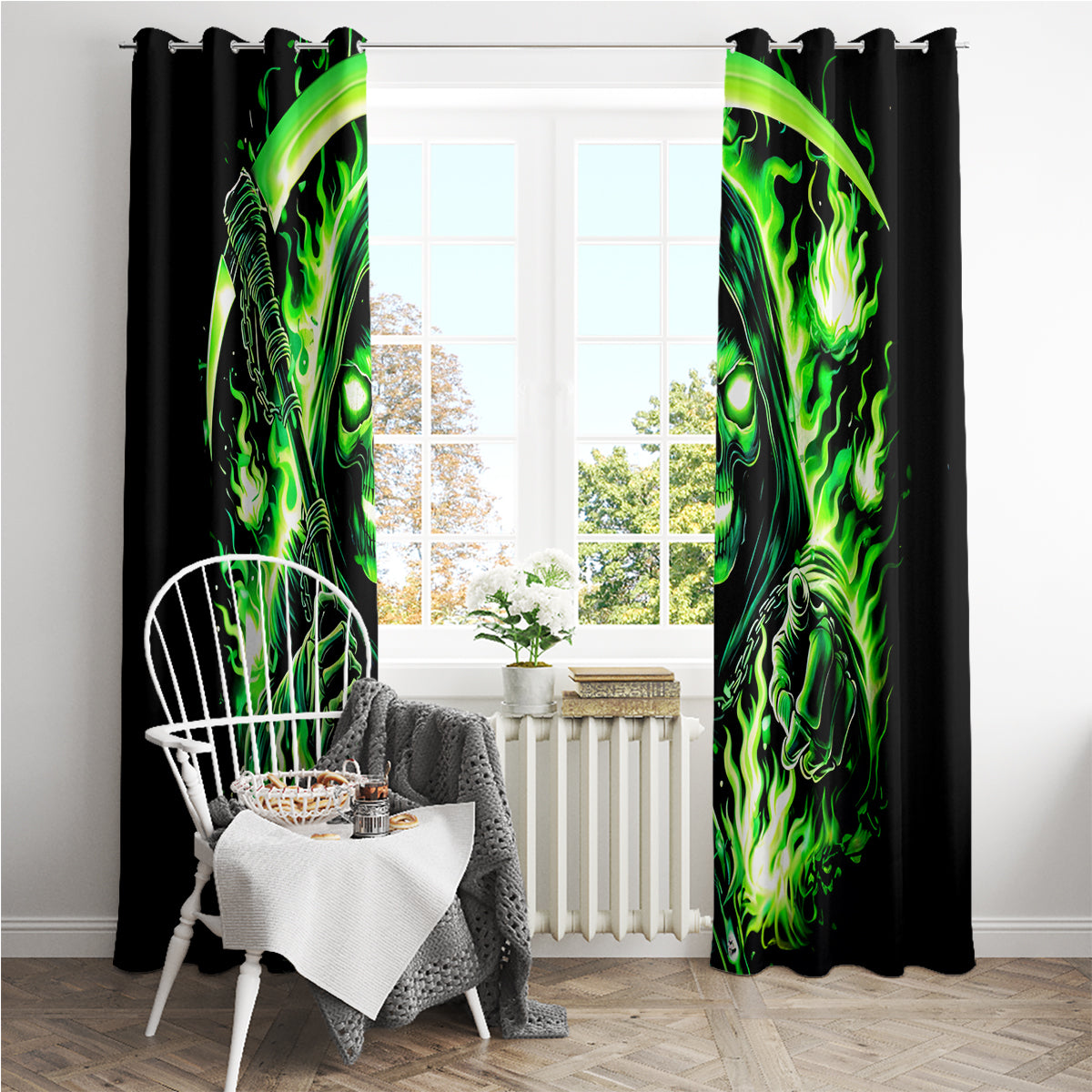Flame Reaper Skull Window Curtain Stop Asking Why I'm An Asshole I Don't Ask Why You So Stupid