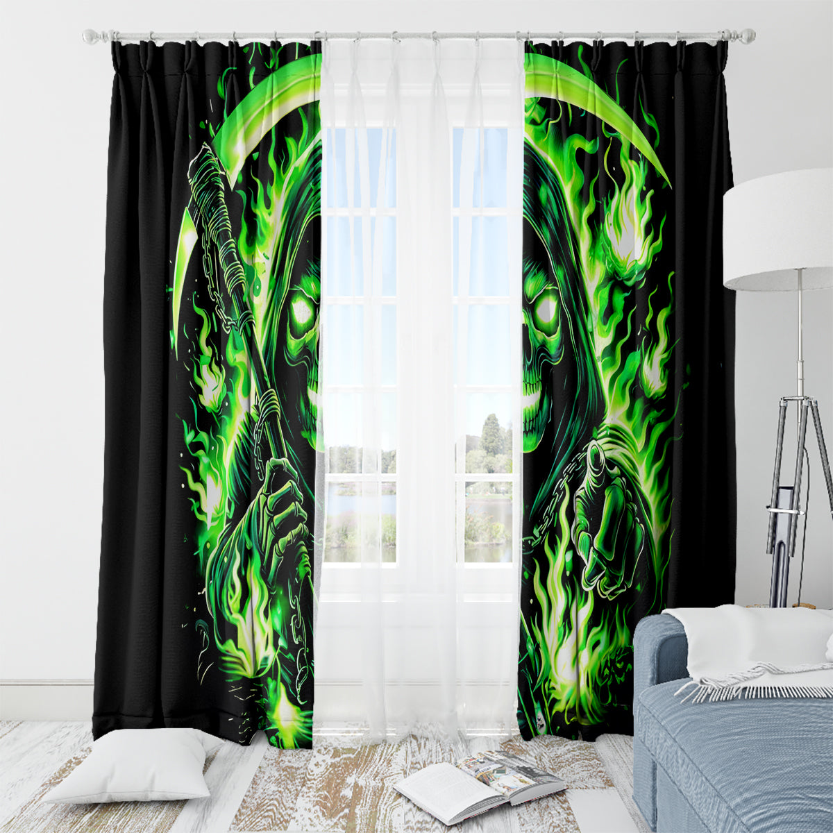 Flame Reaper Skull Window Curtain Stop Asking Why I'm An Asshole I Don't Ask Why You So Stupid