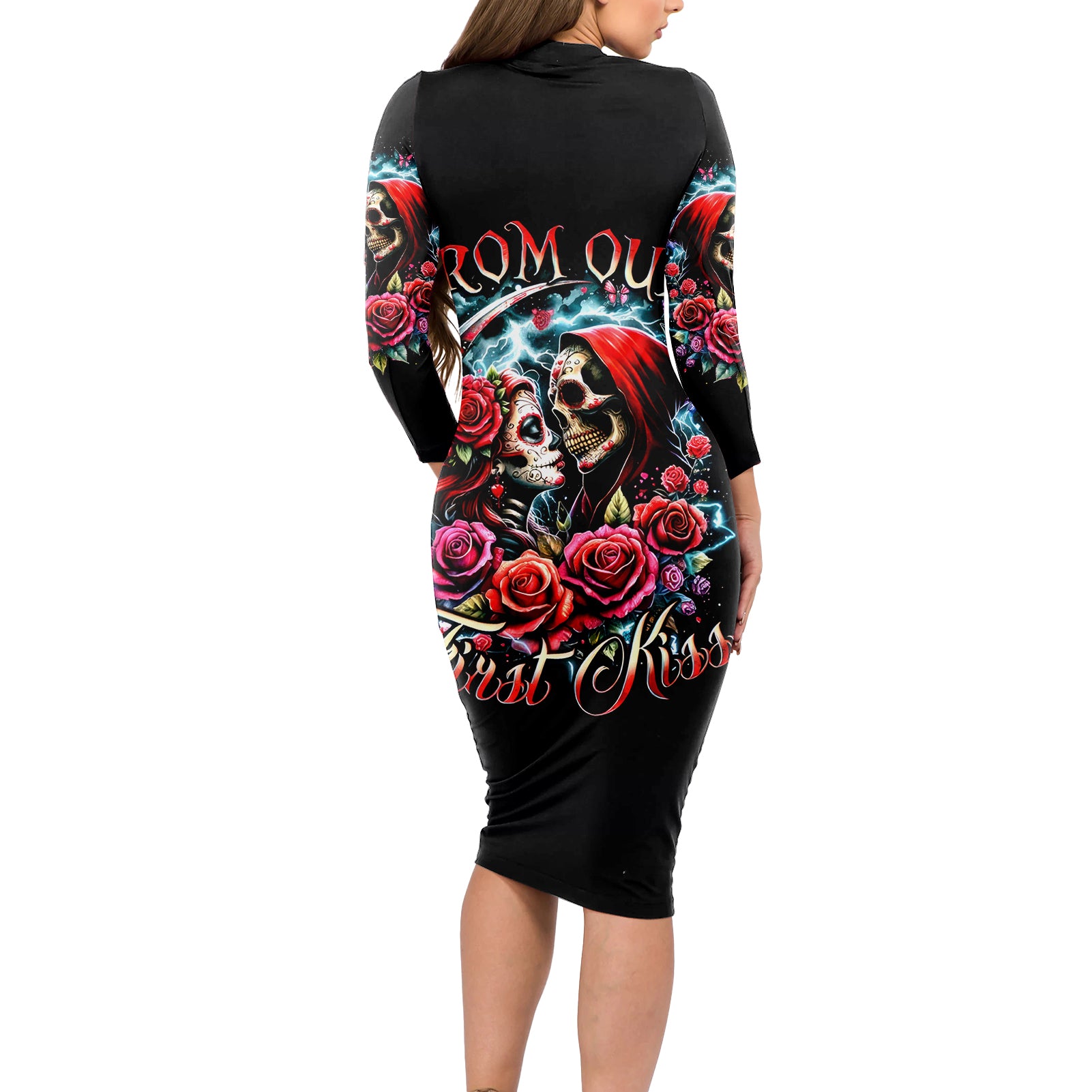 Couple Skull Long Sleeve Bodycon Dress From Our Firse Kiss