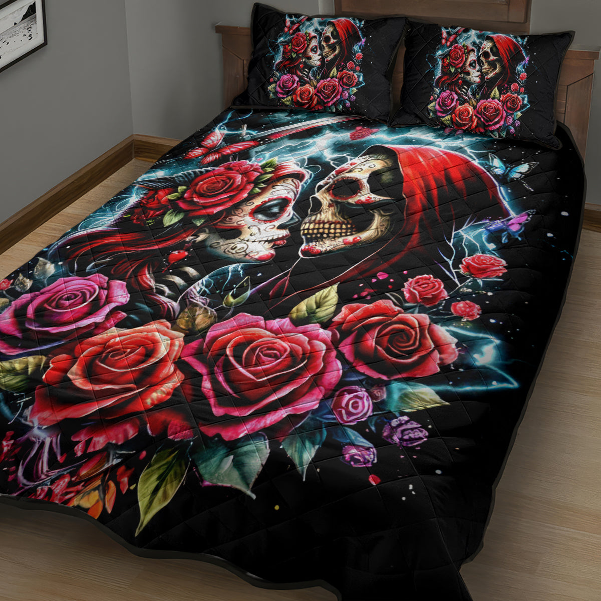 Couple Skull Quilt Bed Set From Our Firse Kiss