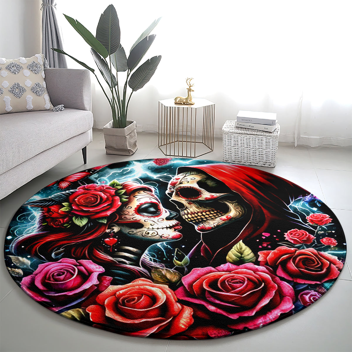 Couple Skull Round Carpet From Our Firse Kiss