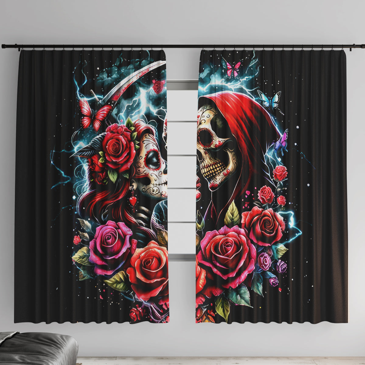 Couple Skull Window Curtain From Our Firse Kiss