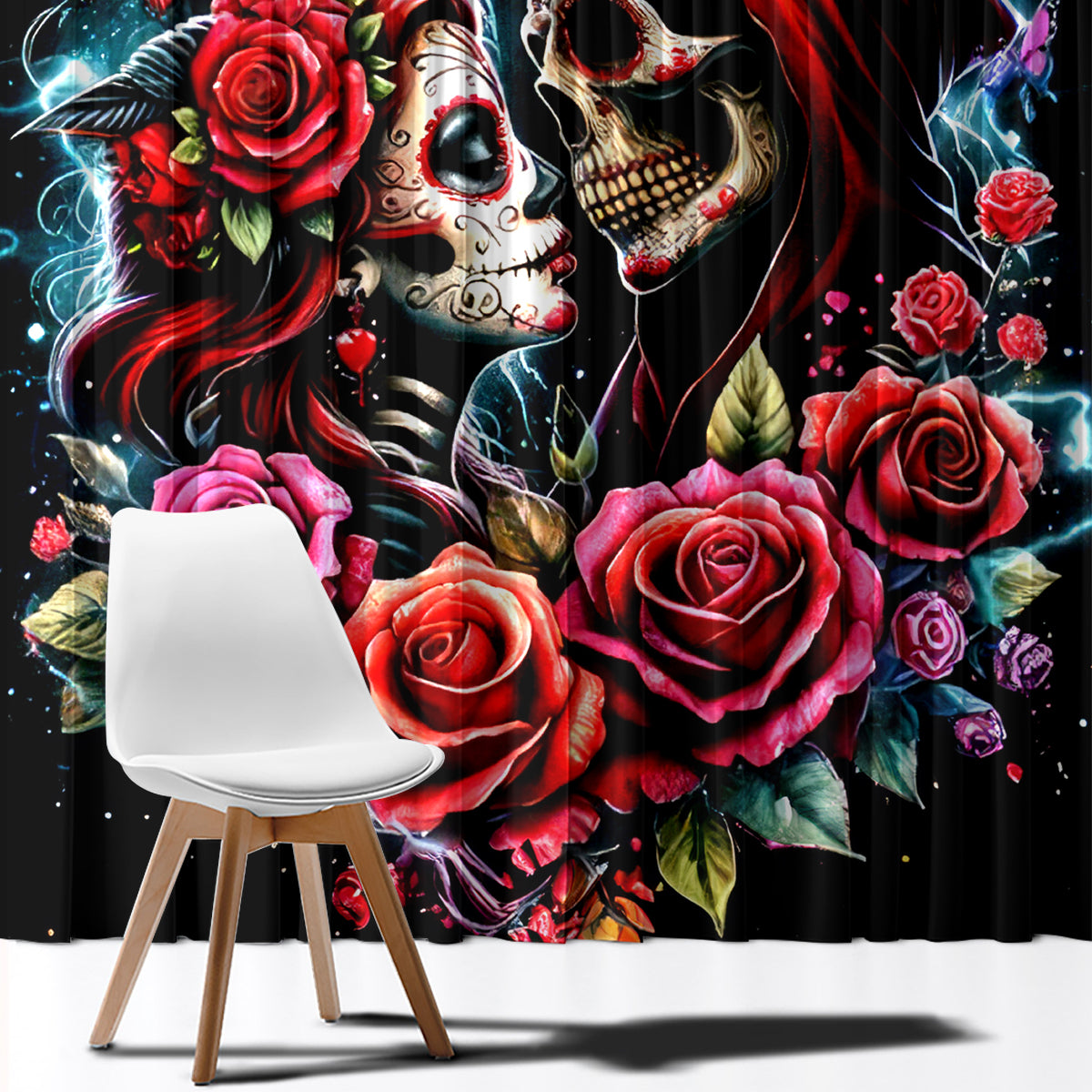 Couple Skull Window Curtain From Our Firse Kiss