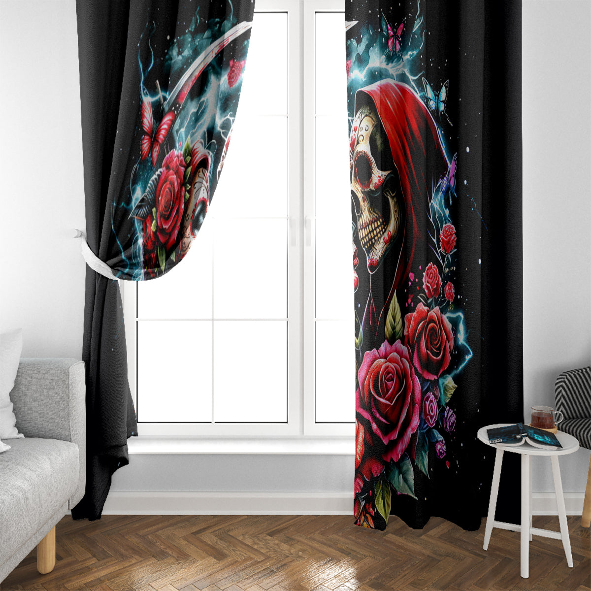 Couple Skull Window Curtain From Our Firse Kiss