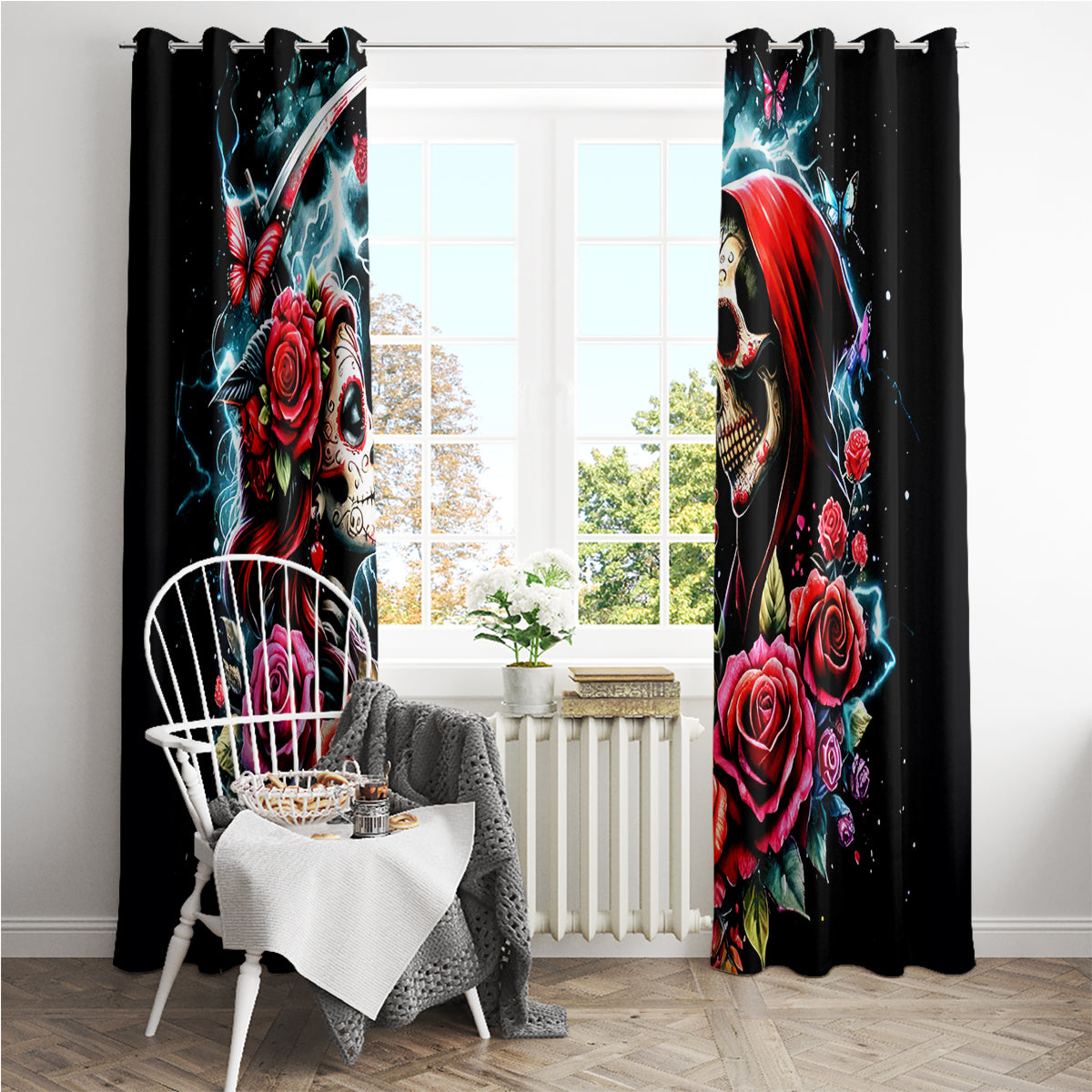 Couple Skull Window Curtain From Our Firse Kiss