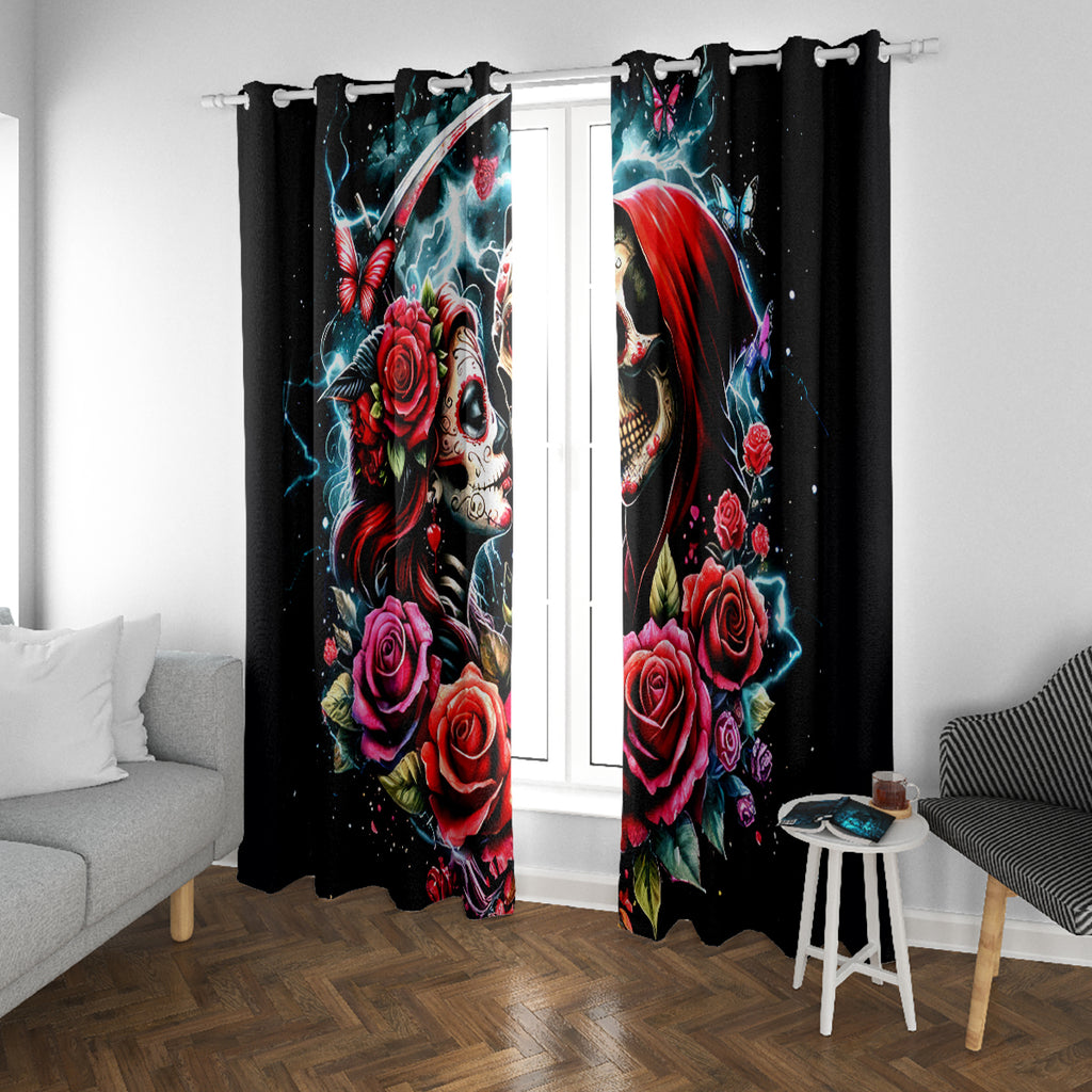 Couple Skull Window Curtain From Our Firse Kiss