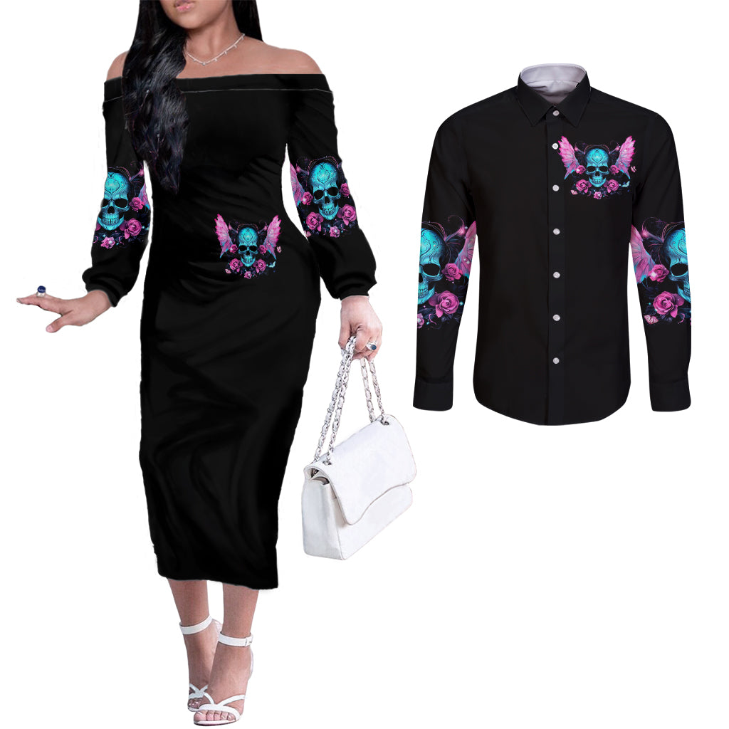 Fairy Skull Couples Matching Off The Shoulder Long Sleeve Dress and Long Sleeve Button Shirt The Good Girl In Me Got Tired Of The Bullshit