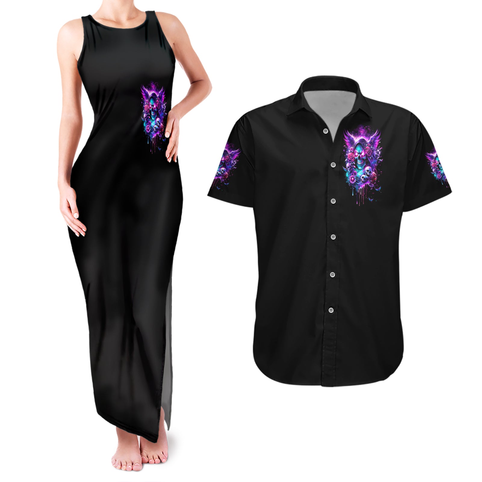 Fairy Skull Couples Matching Tank Maxi Dress and Hawaiian Shirt The Good Girl In Me Got Tired Of The Bullshit