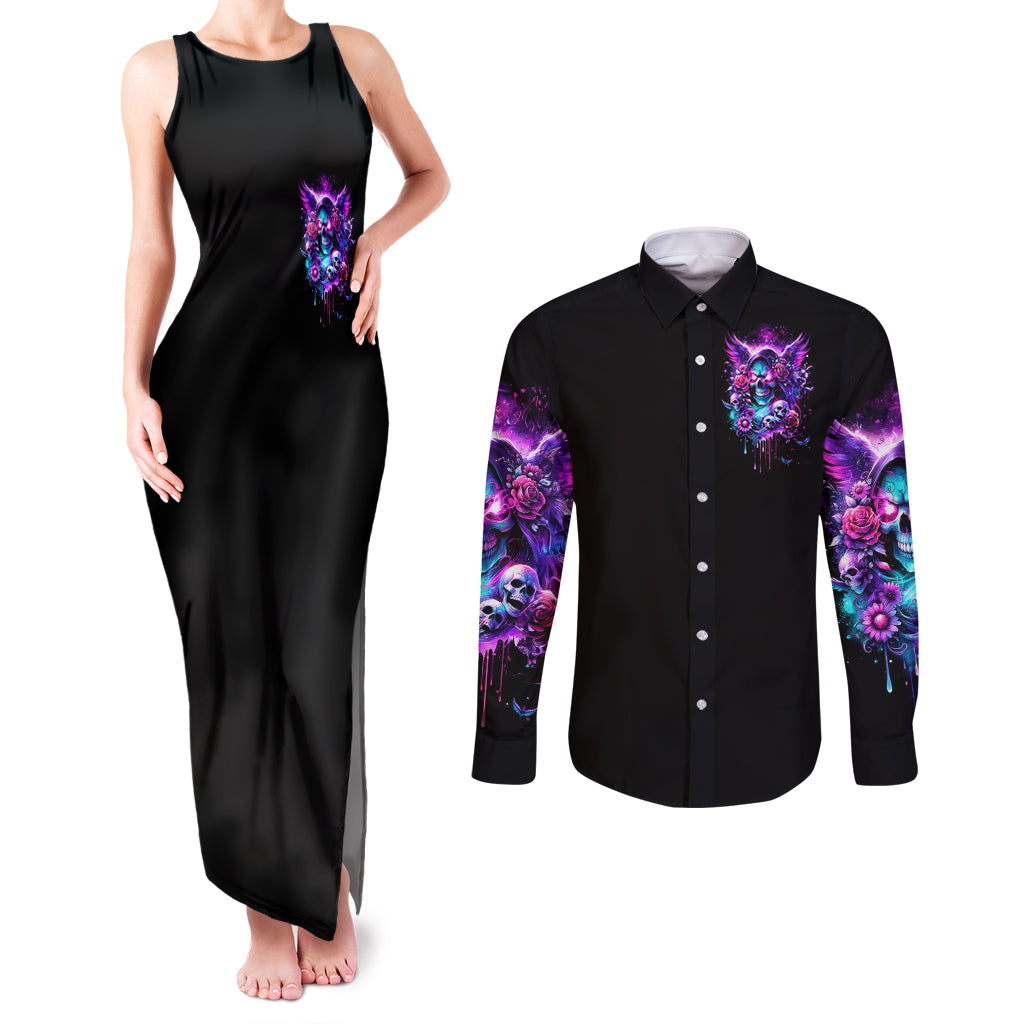 Fairy Skull Couples Matching Tank Maxi Dress and Long Sleeve Button Shirt The Good Girl In Me Got Tired Of The Bullshit