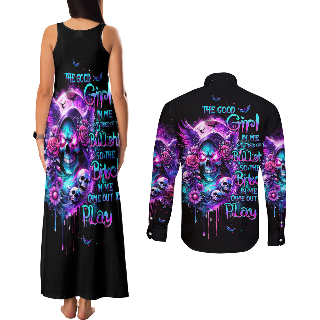 Fairy Skull Couples Matching Tank Maxi Dress and Long Sleeve Button Shirt The Good Girl In Me Got Tired Of The Bullshit