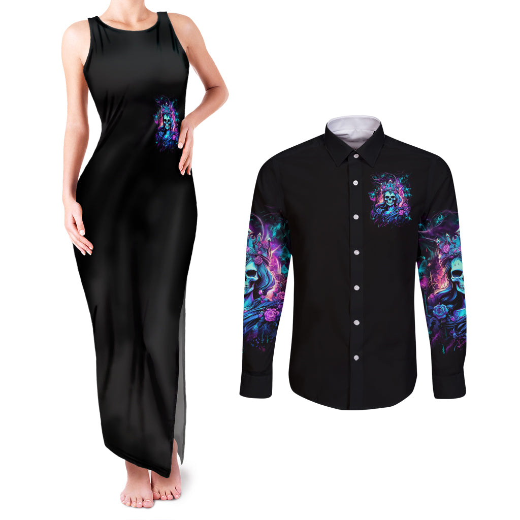 Queen Skull Couples Matching Tank Maxi Dress and Long Sleeve Button Shirt Bitch I'm The Fucking Queen