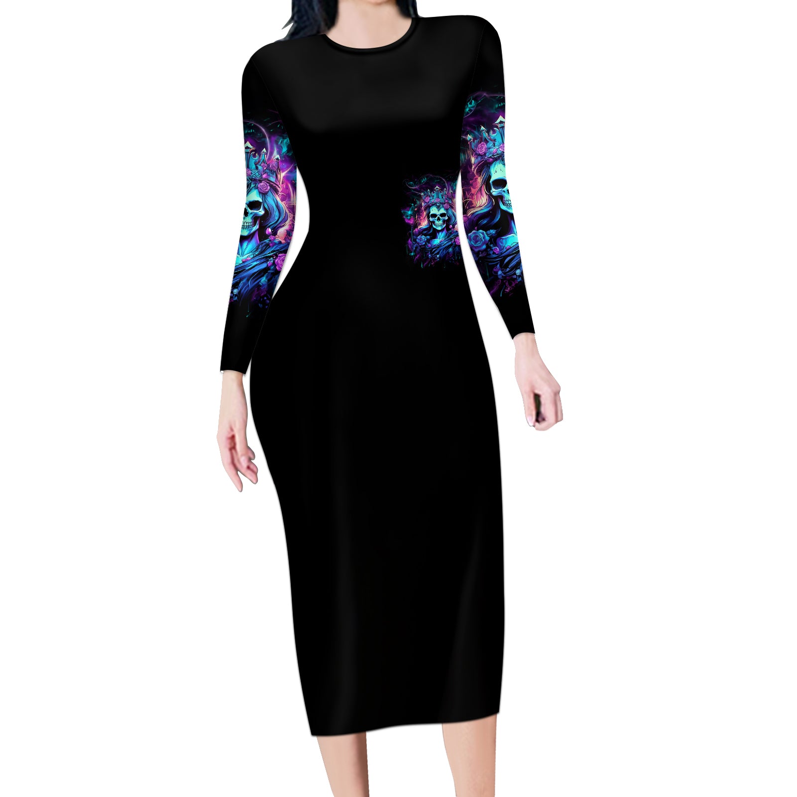 Queen Skull Long Sleeve Bodycon Dress Bitch I'm The Fucking Queen