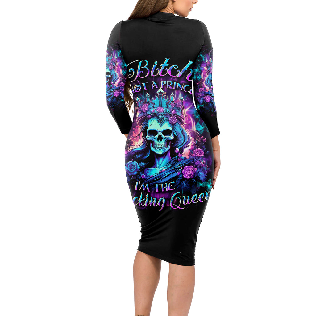 Queen Skull Long Sleeve Bodycon Dress Bitch I'm The Fucking Queen