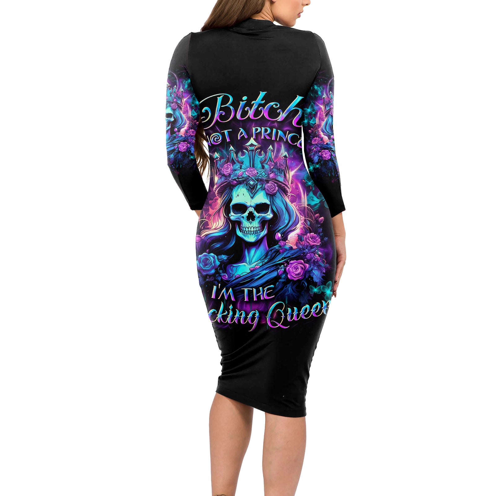 Queen Skull Long Sleeve Bodycon Dress Bitch I'm The Fucking Queen