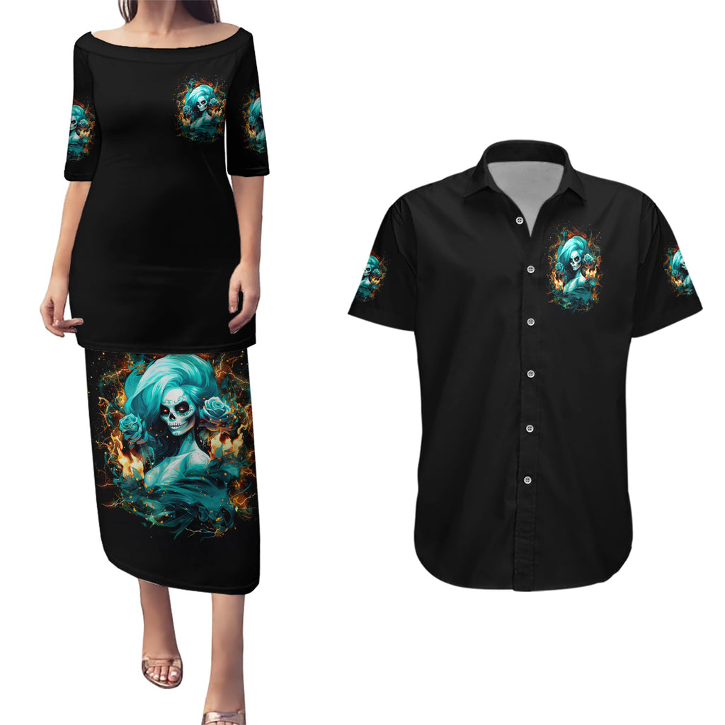 Flame Girl Skull Couples Matching Puletasi and Hawaiian Shirt Assuming I Was Like Most Girls Was Your First Mistake