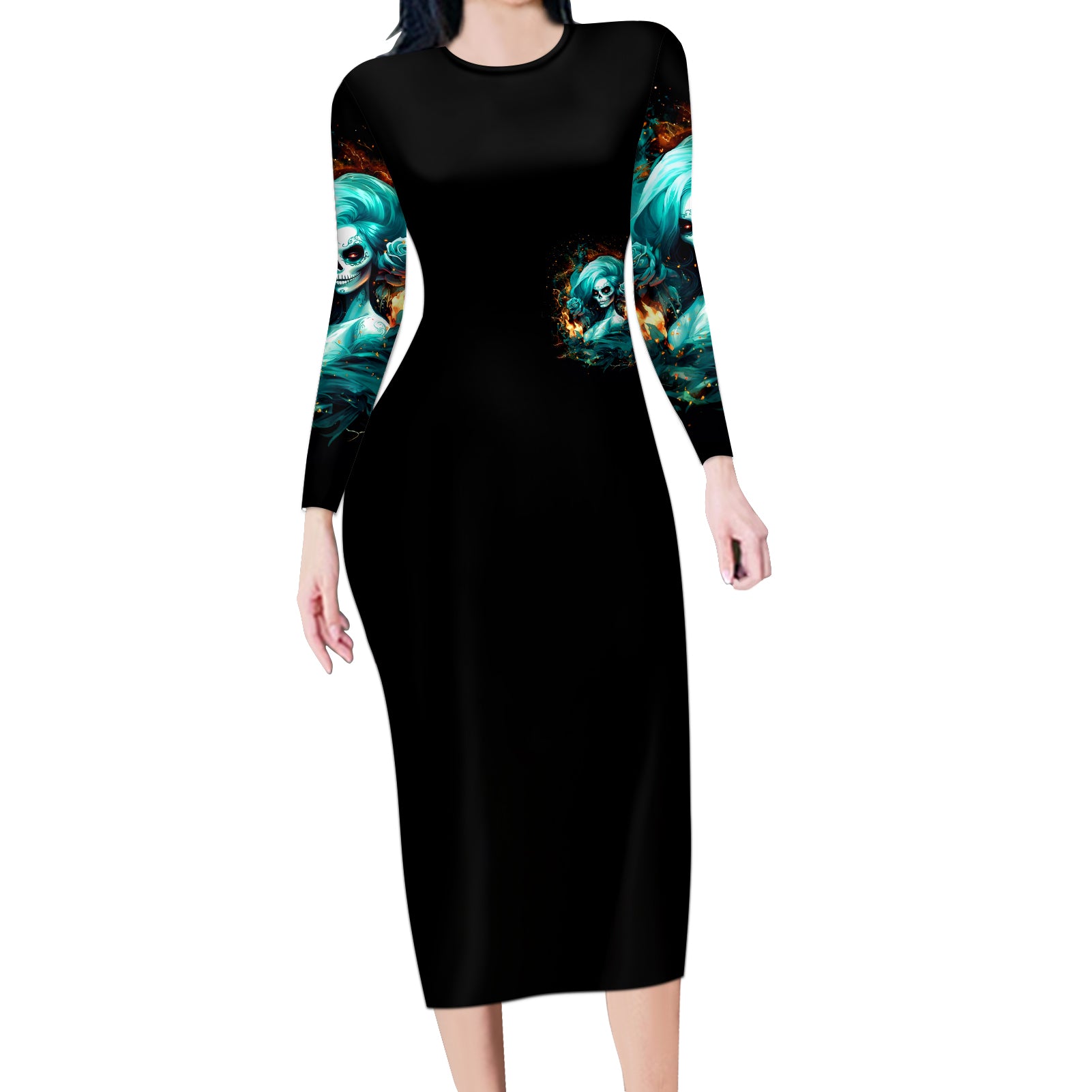 Flame Girl Skull Long Sleeve Bodycon Dress Assuming I Was Like Most Girls Was Your First Mistake