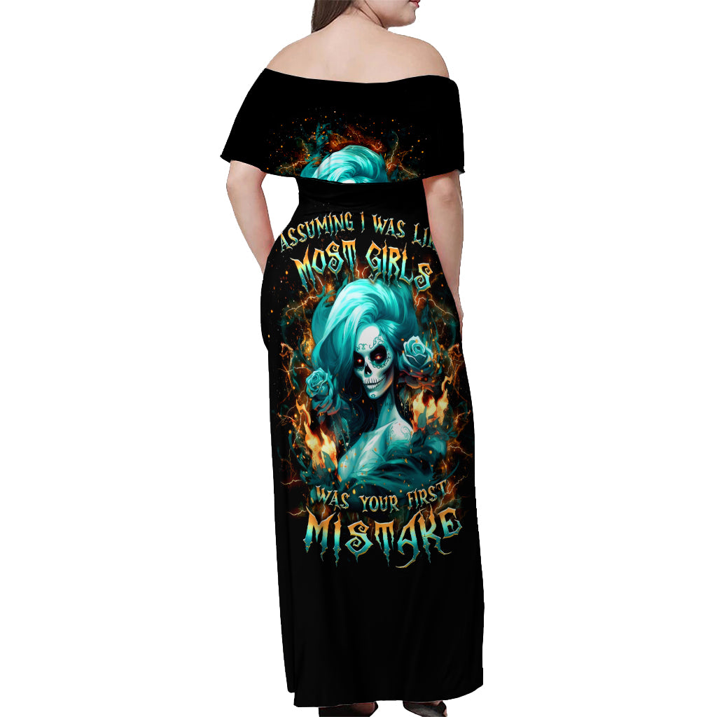 Flame Girl Skull Off Shoulder Maxi Dress Assuming I Was Like Most Girls Was Your First Mistake