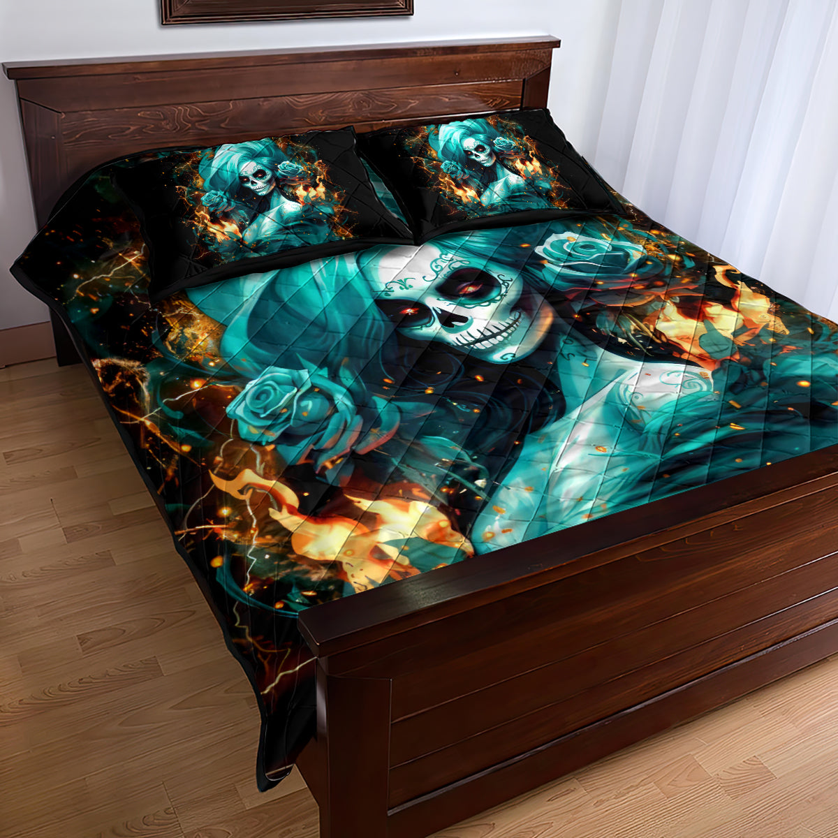 Flame Girl Skull Quilt Bed Set Assuming I Was Like Most Girls Was Your First Mistake