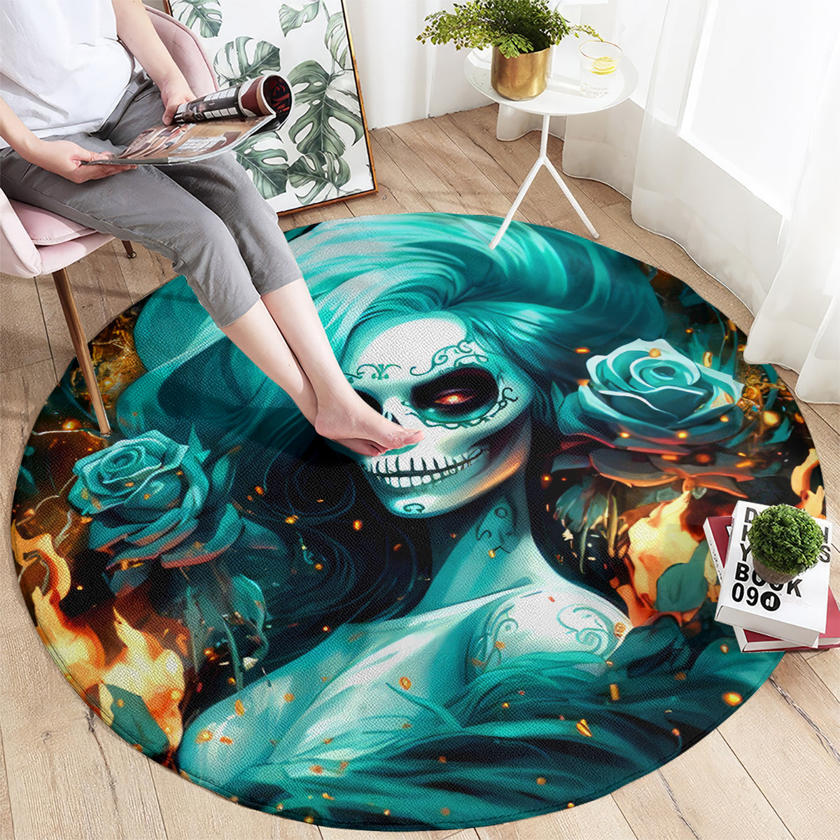 Flame Girl Skull Round Carpet Assuming I Was Like Most Girls Was Your First Mistake