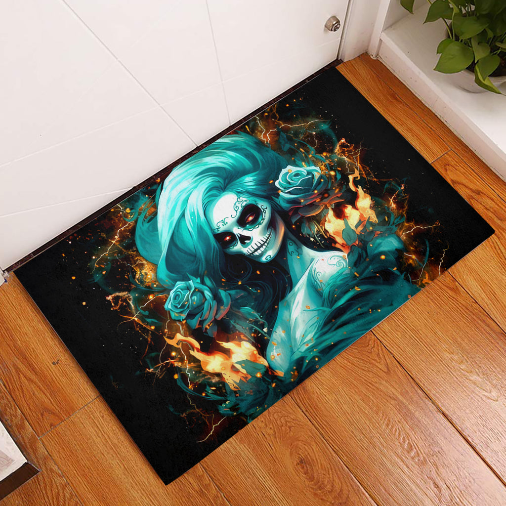Flame Girl Skull Rubber Doormat Assuming I Was Like Most Girls Was Your First Mistake