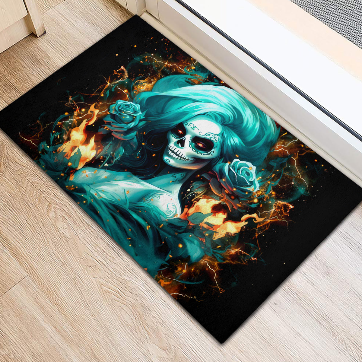 Flame Girl Skull Rubber Doormat Assuming I Was Like Most Girls Was Your First Mistake