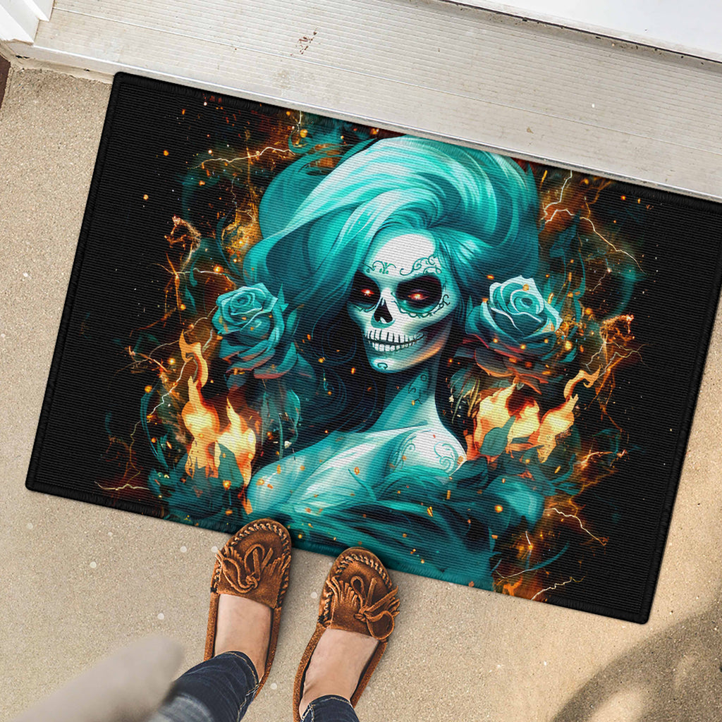 Flame Girl Skull Rubber Doormat Assuming I Was Like Most Girls Was Your First Mistake