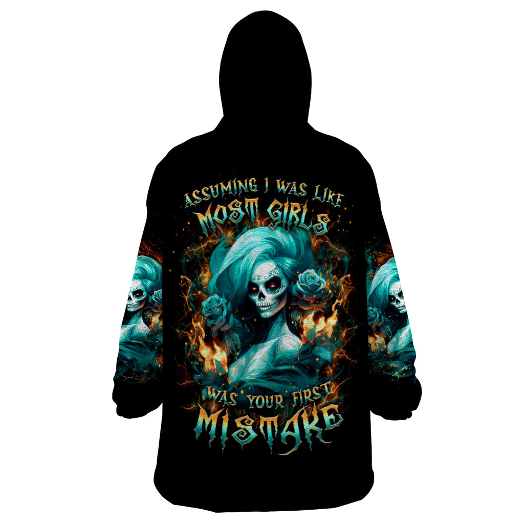 Flame Girl Skull Wearable Blanket Hoodie Assuming I Was Like Most Girls Was Your First Mistake
