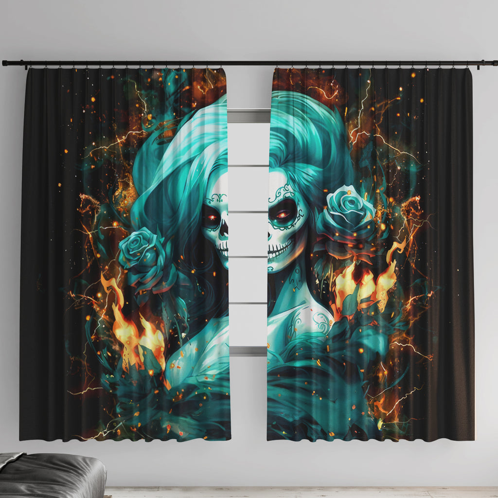 Flame Girl Skull Window Curtain Assuming I Was Like Most Girls Was Your First Mistake