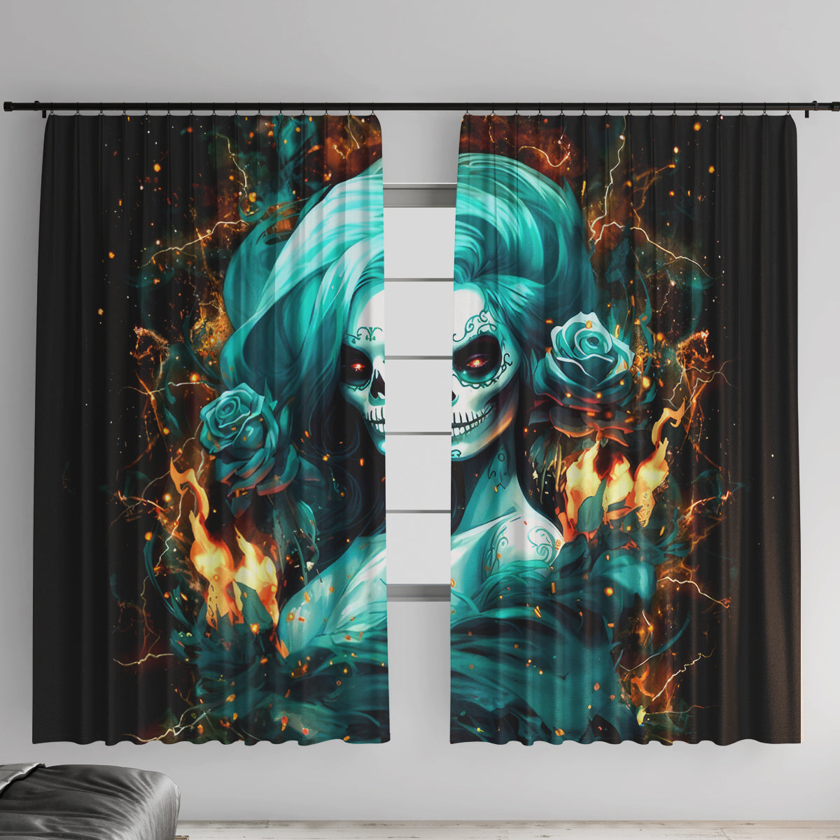 Flame Girl Skull Window Curtain Assuming I Was Like Most Girls Was Your First Mistake