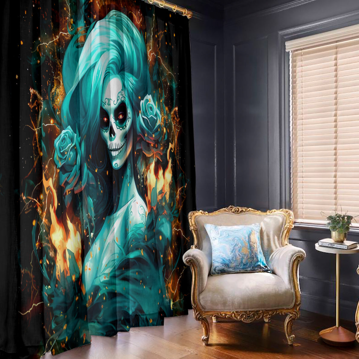 Flame Girl Skull Window Curtain Assuming I Was Like Most Girls Was Your First Mistake