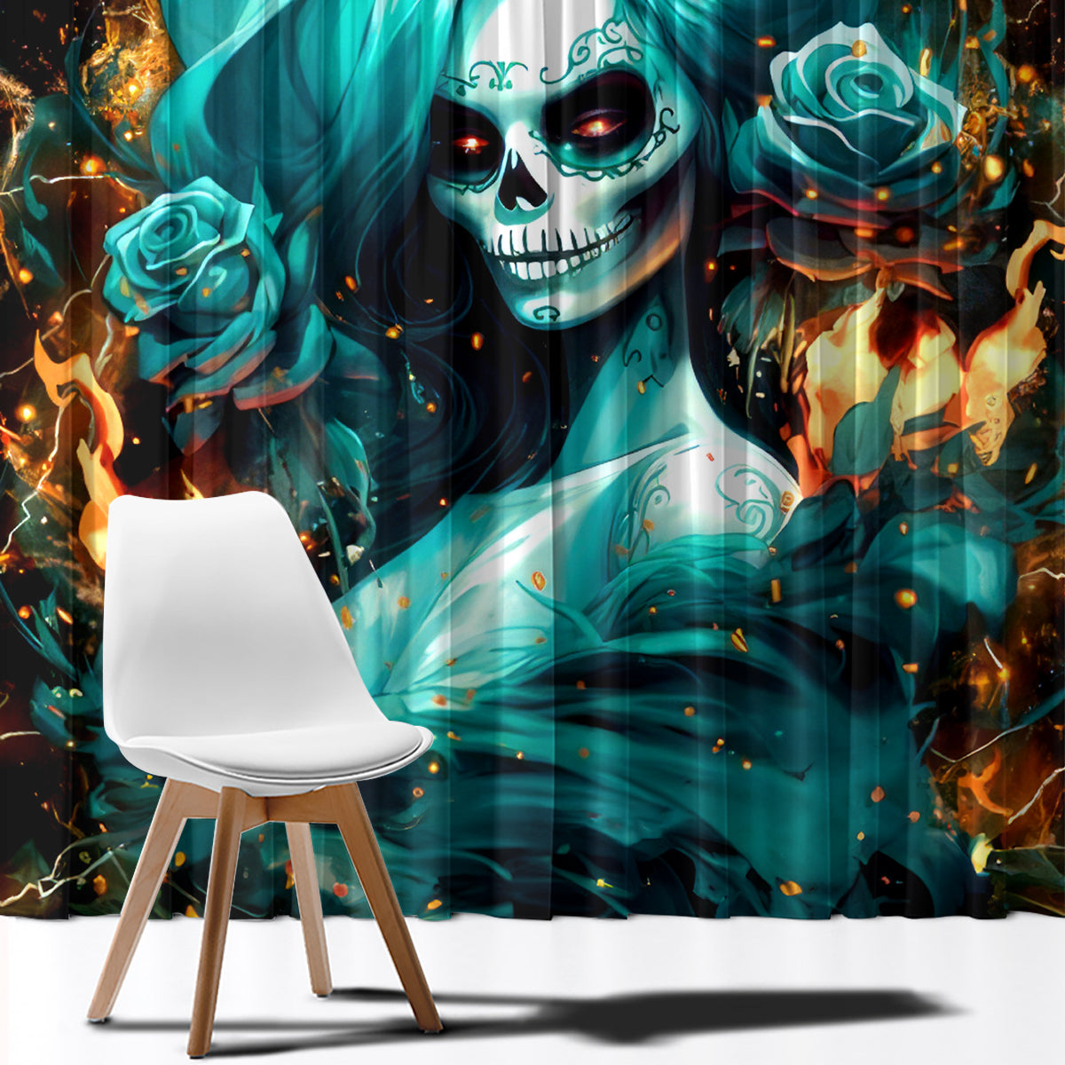 Flame Girl Skull Window Curtain Assuming I Was Like Most Girls Was Your First Mistake