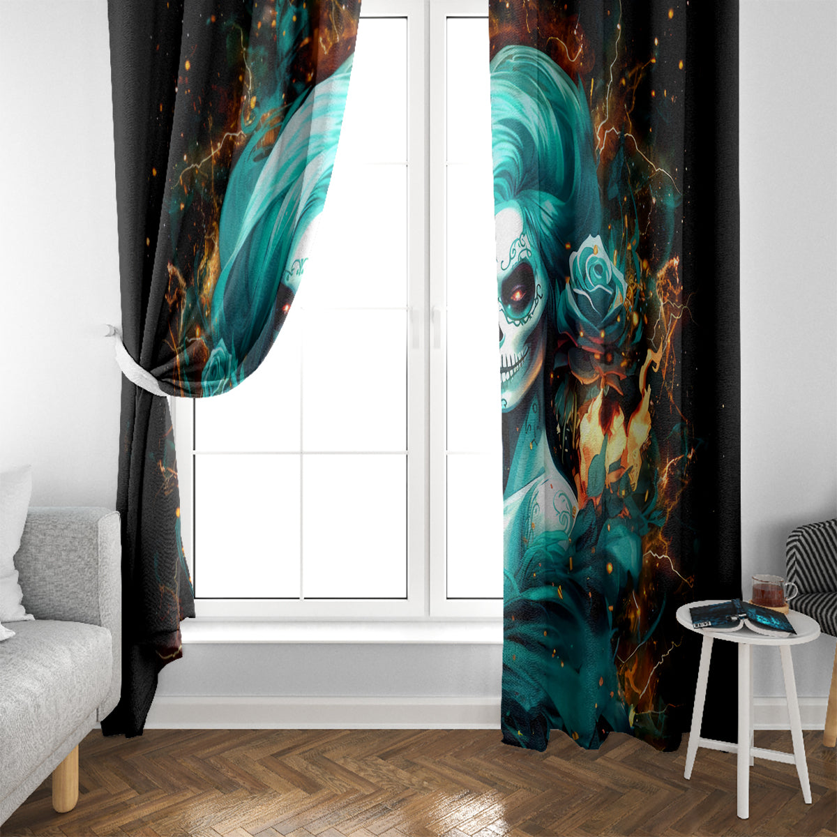 Flame Girl Skull Window Curtain Assuming I Was Like Most Girls Was Your First Mistake