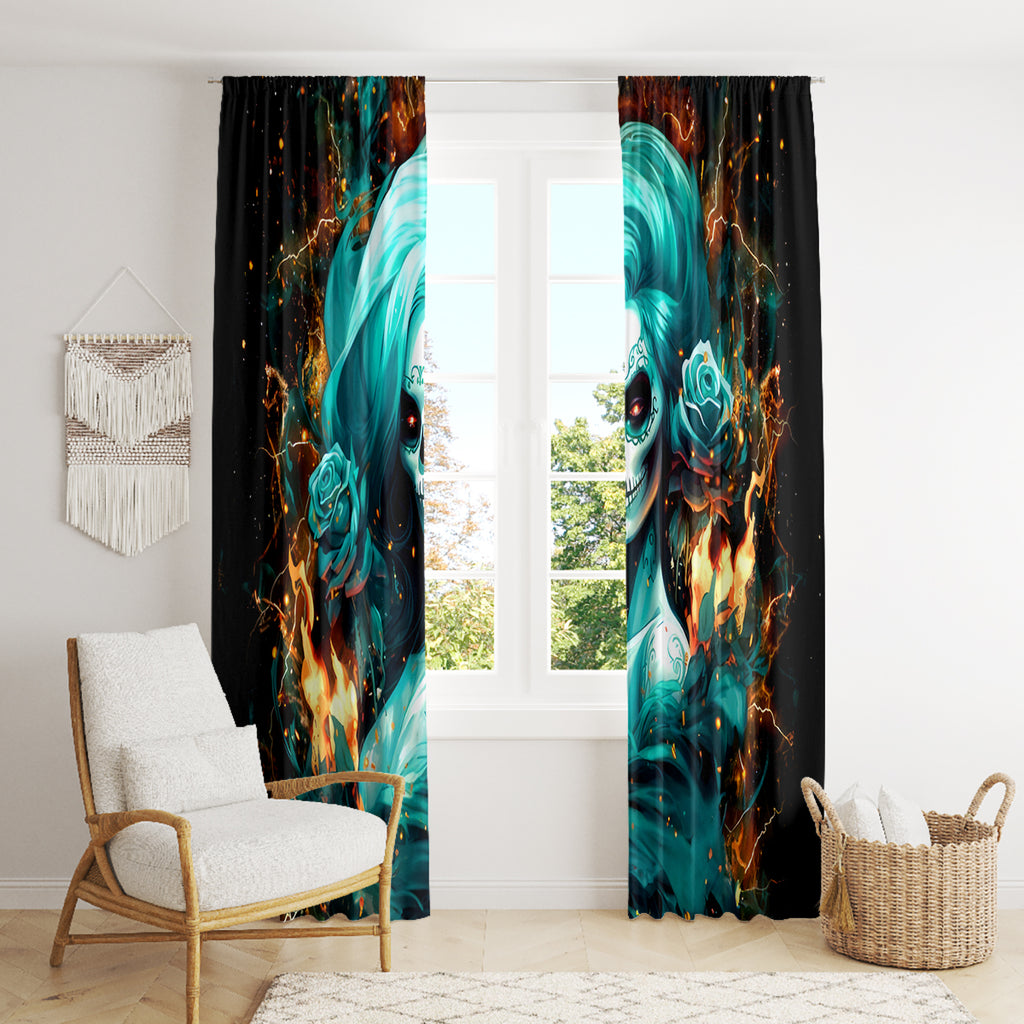 Flame Girl Skull Window Curtain Assuming I Was Like Most Girls Was Your First Mistake