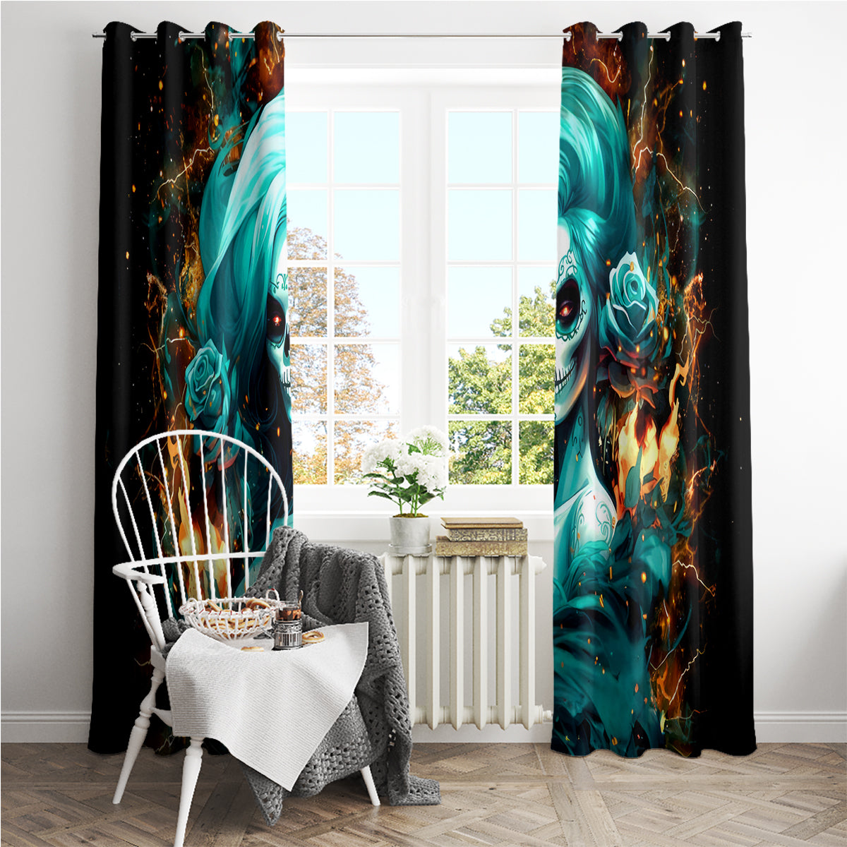 Flame Girl Skull Window Curtain Assuming I Was Like Most Girls Was Your First Mistake