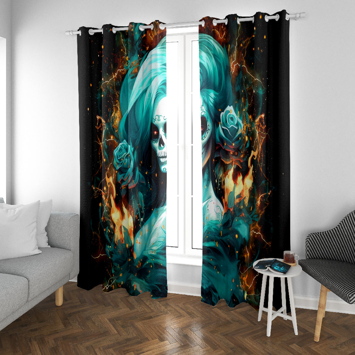 Flame Girl Skull Window Curtain Assuming I Was Like Most Girls Was Your First Mistake