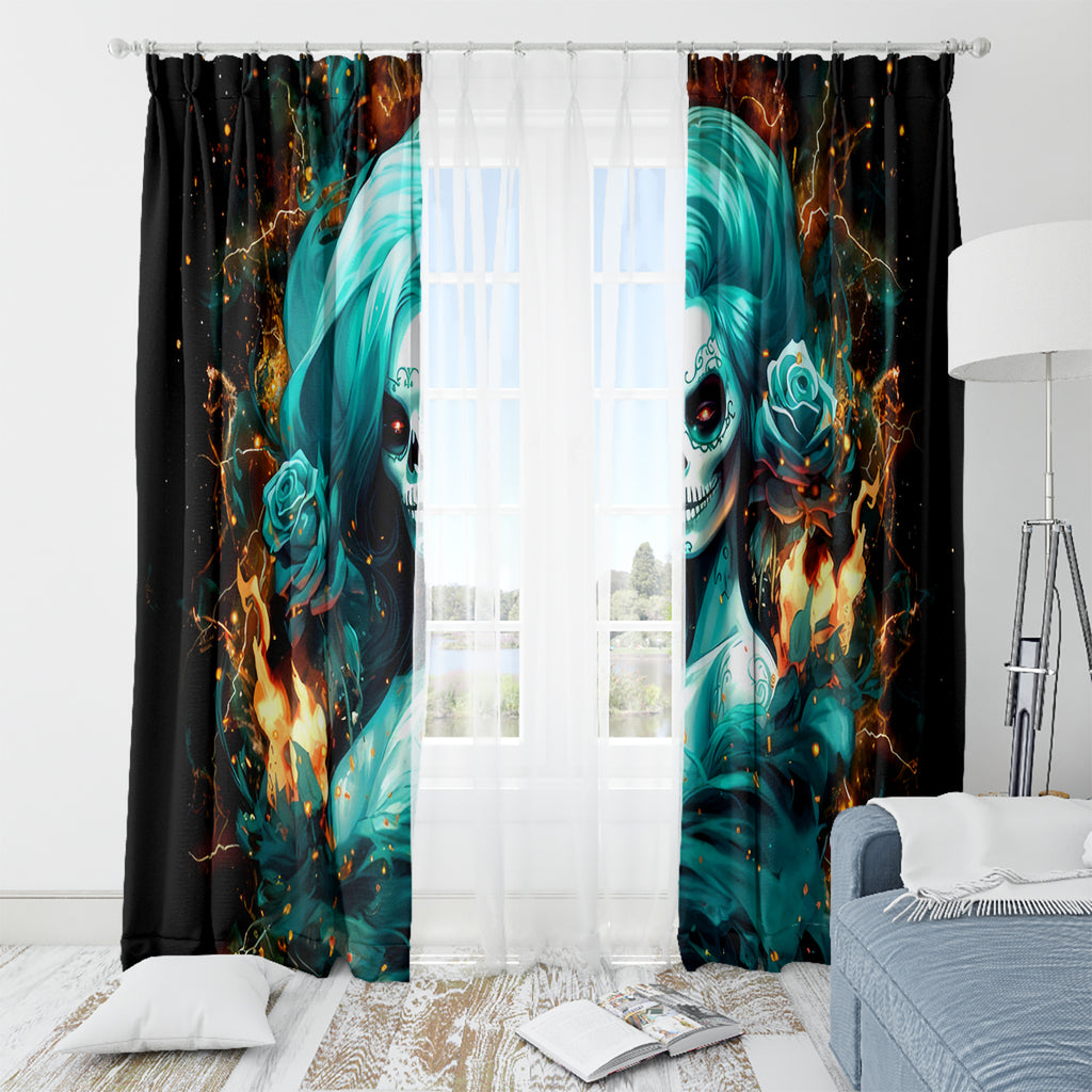 Flame Girl Skull Window Curtain Assuming I Was Like Most Girls Was Your First Mistake