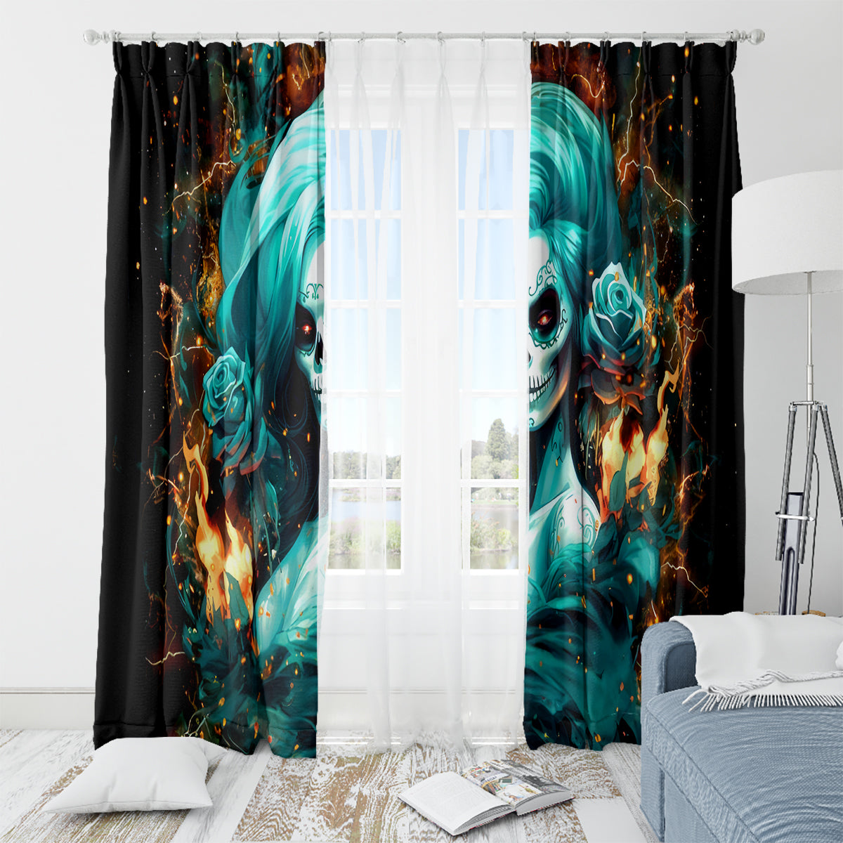 Flame Girl Skull Window Curtain Assuming I Was Like Most Girls Was Your First Mistake