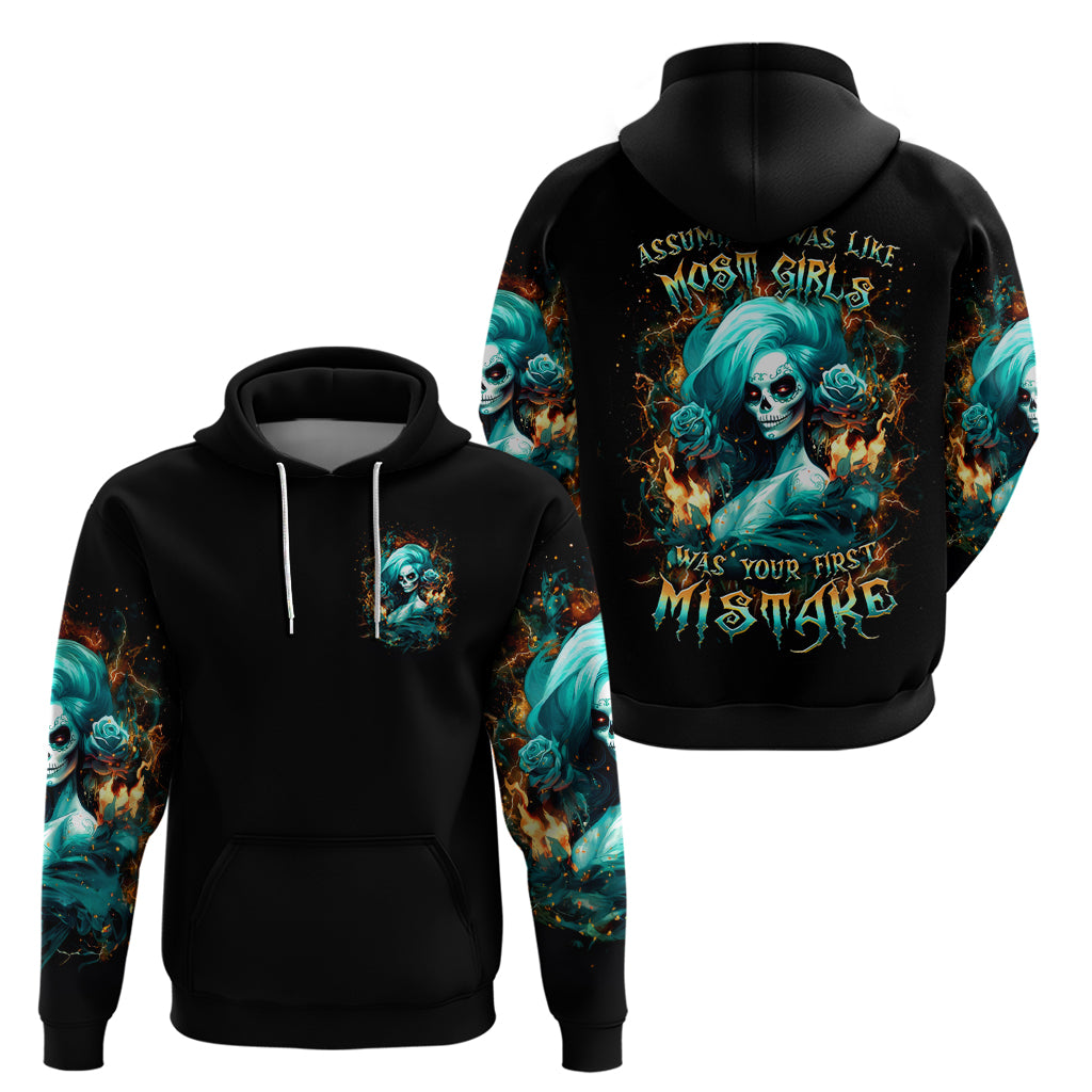 Flame Girl Skull Zip Hoodie Assuming I Was Like Most Girls Was Your First Mistake