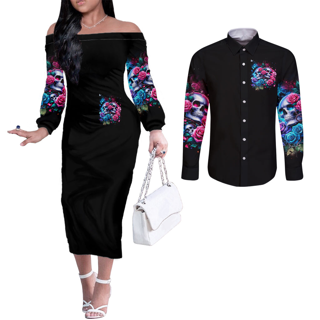 Couple Skull Couples Matching Off The Shoulder Long Sleeve Dress and Long Sleeve Button Shirt I Could Be Your Best Friend Or Your Worst Fucking Enemy